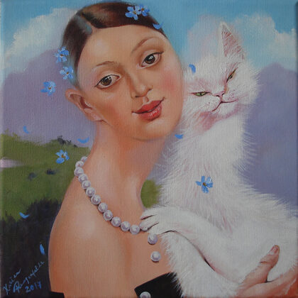 A girl with a cat