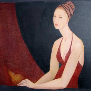 A girl with a pear